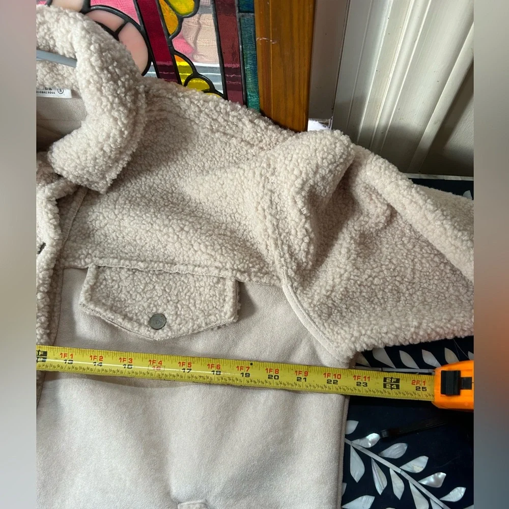 12th Tribe Teddy Sherpa Shacket Jacket Cream Beige Cozy Oversized‎ Small